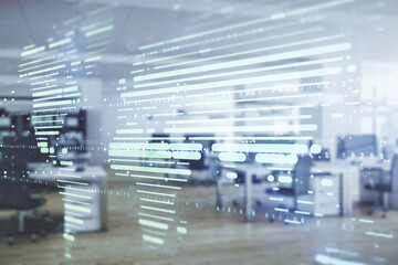 Poster - Multi exposure of abstract creative digital world map hologram on a modern furnished office background, tourism and traveling concept