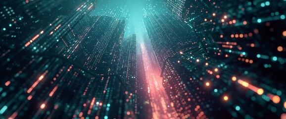 Poster - With a futuristic cityscape with blurred lines, in the style of data visualisation