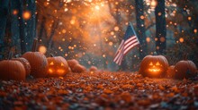 Fall Fiesta Pumpkin Patch And American Flag Generative AI