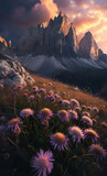 Fototapeta Góry - flowers in the mountains, generative ai