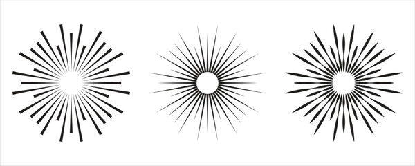 Wall Mural - sunburst icon collection. starburst element. radial stripes of fireworks. retro design. vector illus