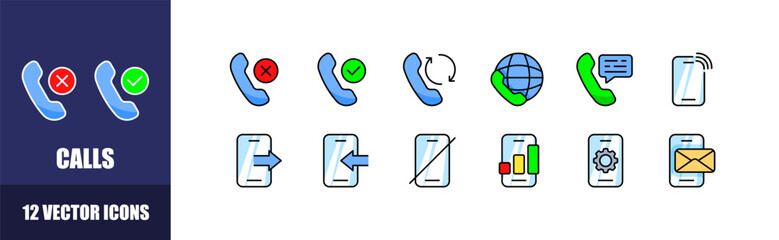 Poster - Calls icon set. Flat style. Vector icons