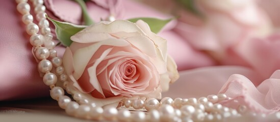 Poster - Pink bag with a romantic rose holds white pearls.