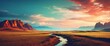 Photo Realistic Landscape of Desert  and cacti with colorful sky and clouds