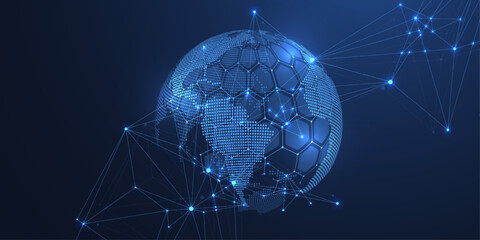Leinwandbilder - Global network connection concept. Big data visualization. Social network communication in the global computer networks. Internet technology. Business. Science. Vector illustration