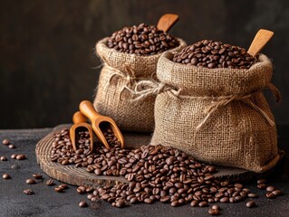 Wall Mural - Coffee beans on wooden table