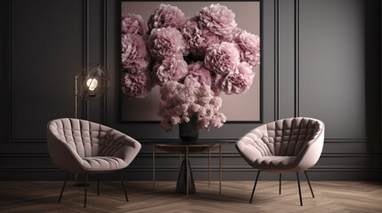 Poster - carnations arranged in a modern interior setting with sleek and sophisticated elements