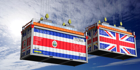 Shipping containers with flags of Costa Rica and United Kingdom - 3D illustration