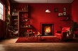 interior of there  room with red background in the fire background with chimney blowing into   fore  