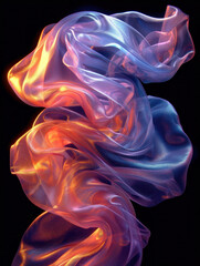 Poster - 3D abstract silk cloth 3D futuristic cyberpunk hyper realism detailed isolated on black background, colorful reflective holographic flow silk gold iridescence glowing on black background.