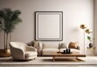 living room interior modern table, sofa design scene frames on wall mockup