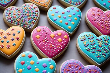 Wall Mural - tasty colorful heart cookies for valentines day