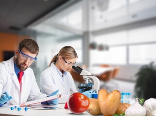 Wall Mural - Scientist check fruit residues in modern laboratory.