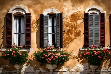 Italian shutter windows with flowers