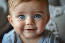 Cute Baby Boy With Blue Eyes And Smile 