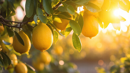 Poster - Agricultural, Fresh lemons on the tree in a lemon farm.