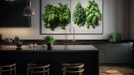 Poster - sunlit basil leaves showcasing their texture and vibrant green color