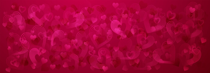 Wall Mural - Background of large and small hearts in red and pink colors. Illustration on Valentine Day