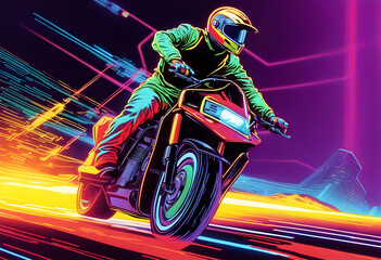 science fiction, man riding motorcycle