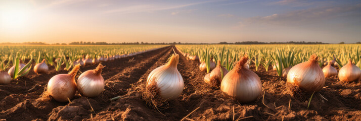 Poster - Onions on ground in the farm.