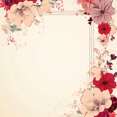 Wall Mural - White blank card with space for your own content. Decorations of pink and red flowers. Valentine's Day as a day symbol of affection and love.