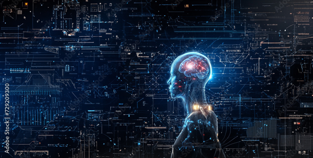 AI Digital Human Face in Profile with Neural Network and Technology ...