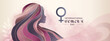 International women’s day 8 March. Banner poster or greeting card. Background design copy space