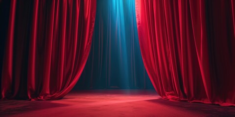 Poster - A stage with red curtains and a bright light. Perfect for theater productions and performances