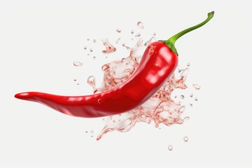 Poster - A vibrant red hot pepper with water splashing around it. Perfect for adding a touch of spice and freshness to your culinary designs