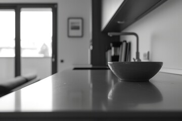Poster - A bowl sitting on top of a kitchen counter. Suitable for food-related projects and kitchen-themed designs