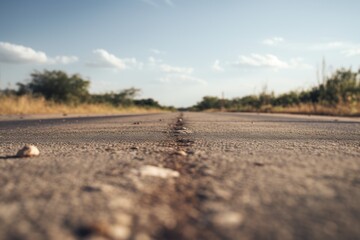 Poster - A road with a line of rocks in the middle, suitable for transportation and nature-themed projects