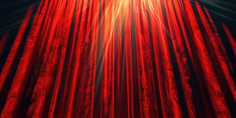 Poster - A captivating image of a red curtain with a bright light shining through. Perfect for adding drama and elegance to any project