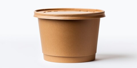 Poster - A brown paper cup with a lid placed on a clean white surface. Suitable for showcasing beverage containers and disposable products