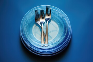 Aufkleber - A simple image of a plate with two forks and a spoon. Perfect for illustrating table settings or dining etiquette