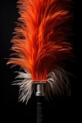 Poster - A close-up view of a vibrant orange feather against a black background. This image can be used to add a pop of color and texture to various creative projects