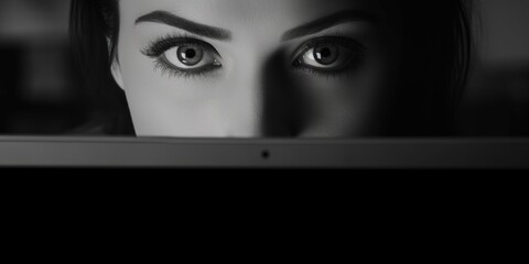 Canvas Print - Close-up black and white photo of a woman's eyes. Perfect for adding depth and emotion to any creative project