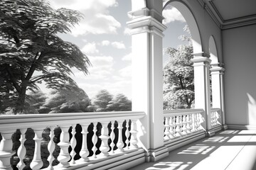 Aufkleber - A black and white photo capturing the view from a balcony