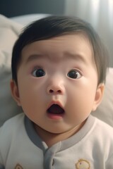 Poster - A baby with a surprised look on his face. Perfect for capturing the innocence and wonder of a child's expression.