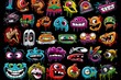 A collection of cartoon faces with a variety of colors. Suitable for various uses