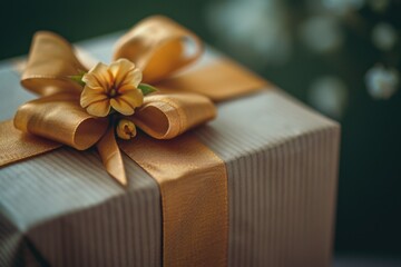 Poster - A beautiful gift box with a gold ribbon and a delicate flower. Perfect for special occasions and celebrations