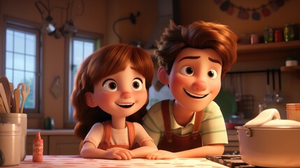 Poster - Cartoon characters sitting next to each other. Suitable for various design projects