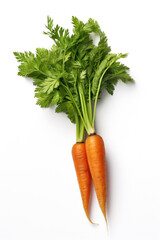 Poster - A carrot with green leaves on white background.