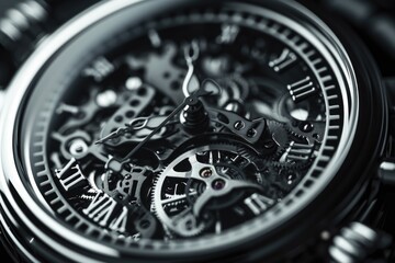 Poster - A detailed close-up view of a watch on a black background. Suitable for time-related concepts and fashion-related themes