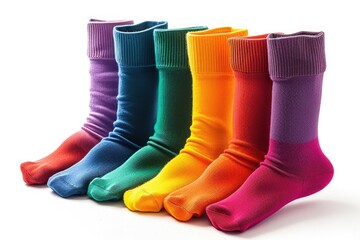 Aufkleber - A vibrant row of socks, each in a different color. Perfect for fashion, clothing, or laundry-related designs