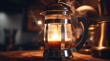 Poster - Glass coffee pot with a lit candle inside. Perfect for adding a cozy atmosphere to any setting