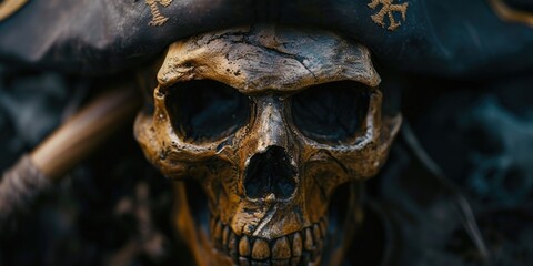 Aufkleber - A close up of a skull wearing a pirate hat. This image can be used for various purposes