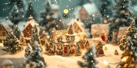 Poster - A small Christmas village covered in a thick layer of snow. Perfect for holiday-themed designs and winter illustrations