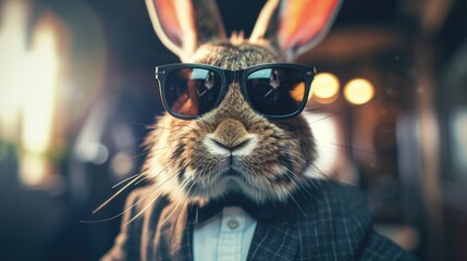 Aufkleber - A fashionable rabbit wearing sunglasses and a suit. Perfect for adding a touch of sophistication to any project