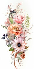 Aufkleber - A delightful bunch of fresh flowers gracefully arranged on a plain white backdrop, allowing room for personalized messages or event details Generative AI