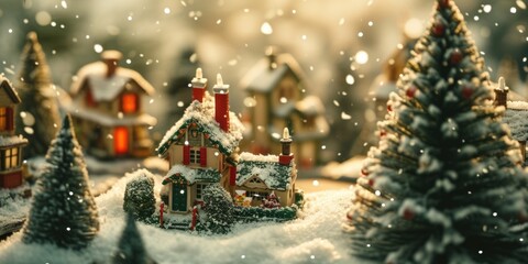 Poster - A picturesque small village covered in snow, perfect for capturing the magic of Christmas. Can be used for holiday-themed designs and winter-related projects